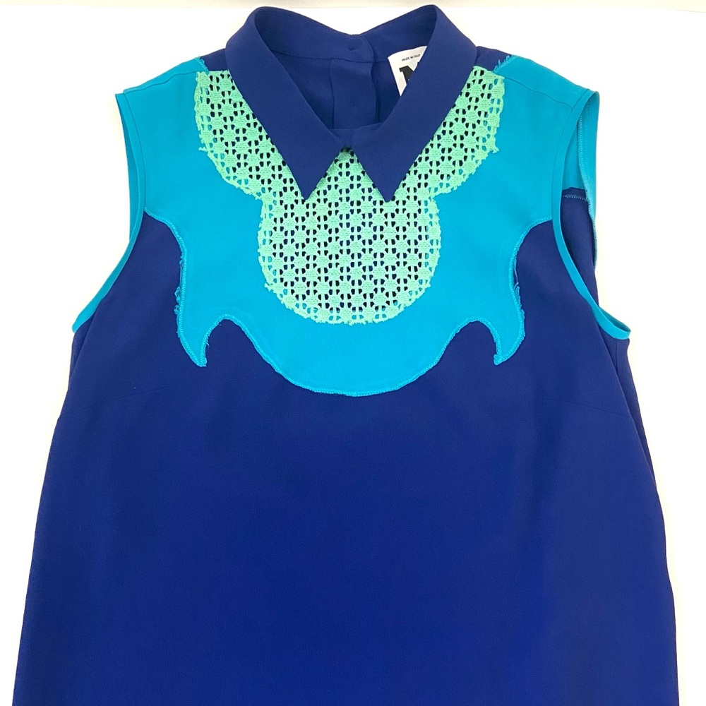 M Missoni Blue Sleeveless Silk Collar Top Blouse